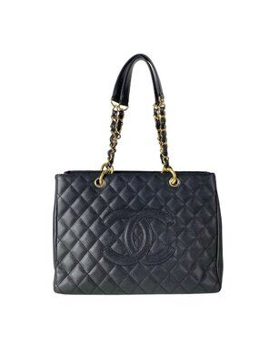 Chanel Tote Reprint Chain Grand Shopping GST Black Gold CC Logo